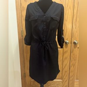 Black classic shirt dress with sleeves either up or down